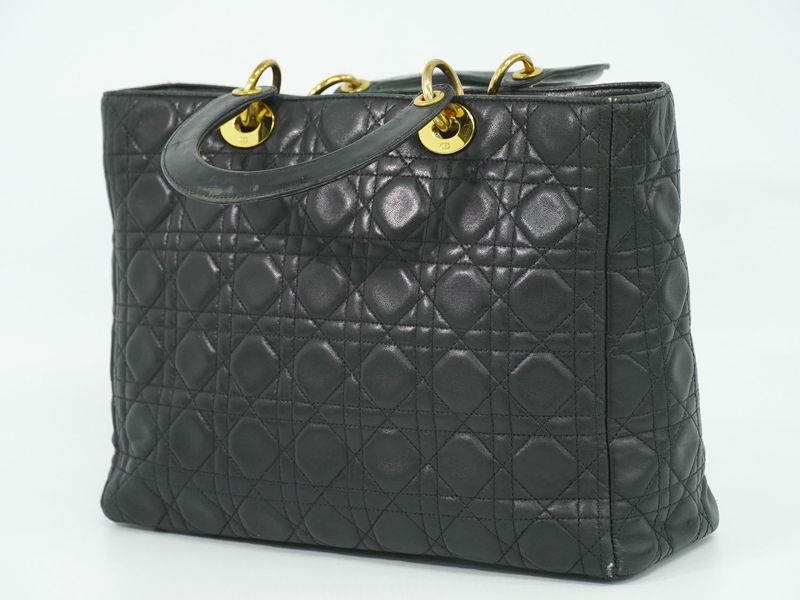 Authentic Christian DIOR Lady Dior Cannage Handbag Leather Black Lady Dior Bag