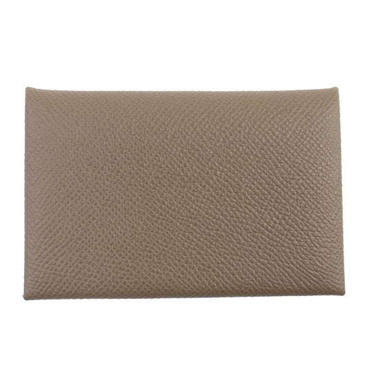 Hermes Calvi Vaux Epson Etoupe Silver Hardware Card Case Business Card Holder