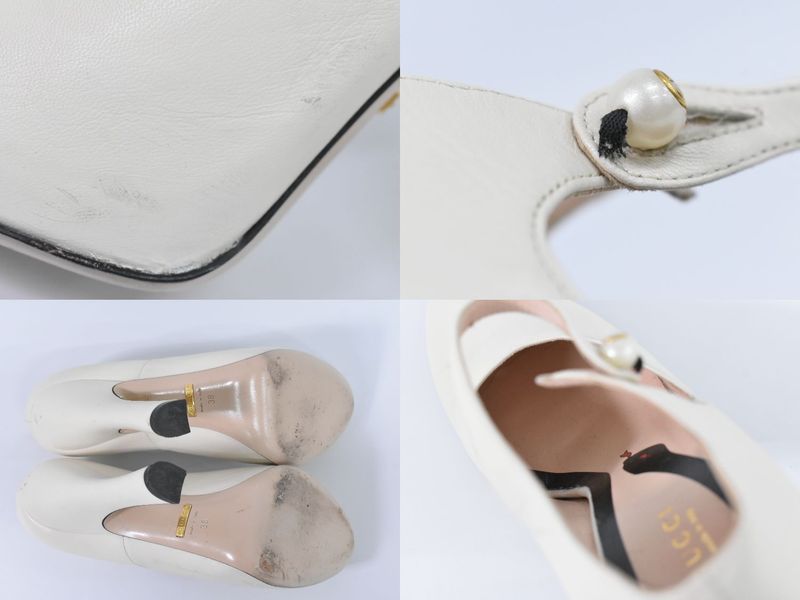 Authentic Gucci Interlocking G Faux Pearl Pumps Heels 38 Leather Ivory Women's