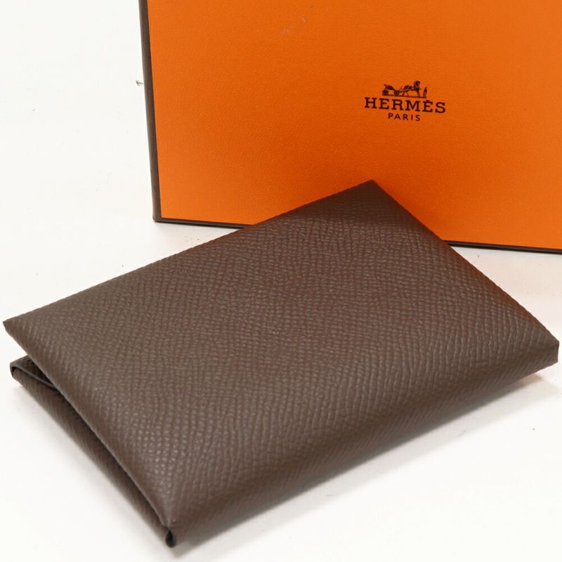 Hermes Coin Case Card Case Calvi Duo Epson Ecorse Silver Hardware