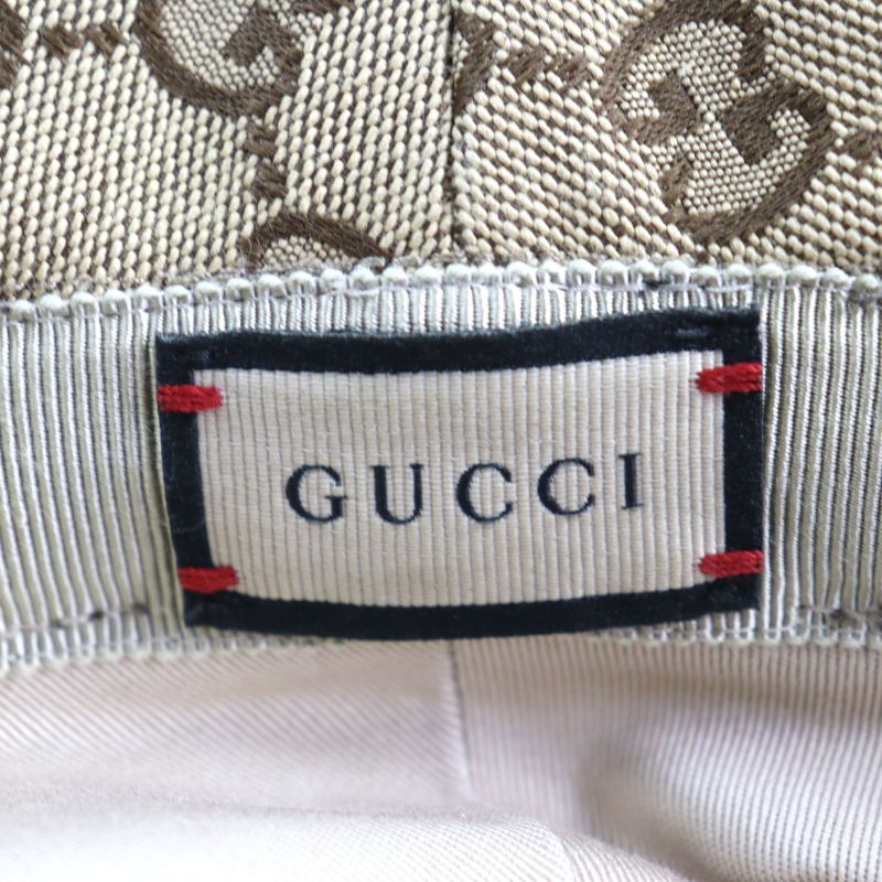 Gucci 576587 GG Canvas Fedora Hat GG Marmont Leather Trim Bucket Hat Beige