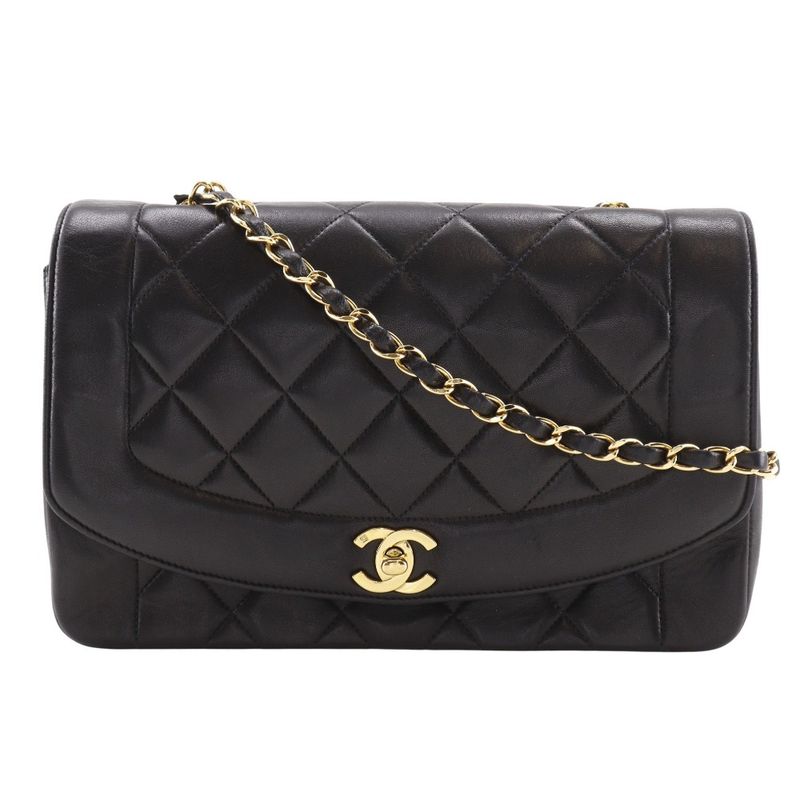 Chanel Diana 25 Matelasse Chain Shoulder Vintage A01165 Lambskin Black Ladies