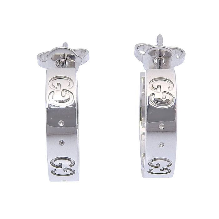 Gucci Icon GG Logo Hoop Earrings 18K White Gold 750 White Gold Earring Accessori
