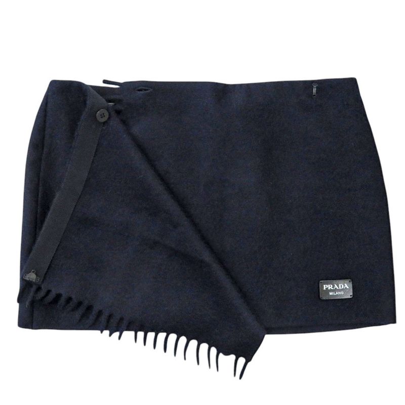 Prada P112xe Cashmere Navy Mini Skirt Rolled Skirt 0332 Prada