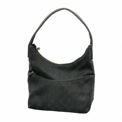 Gucci Shoulder Bag GG Canvas 001 3386 Canvas Black Silver Hardware Women