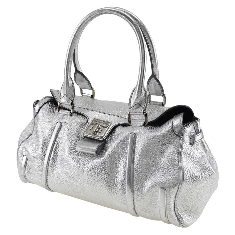 Celine Logo Plate Calf Silver Ladies Handbag