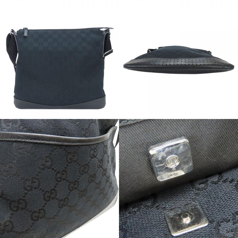 Gucci Shoulder Bag 145857 Perforated GG Canvas Leather Black Crossbody Casual