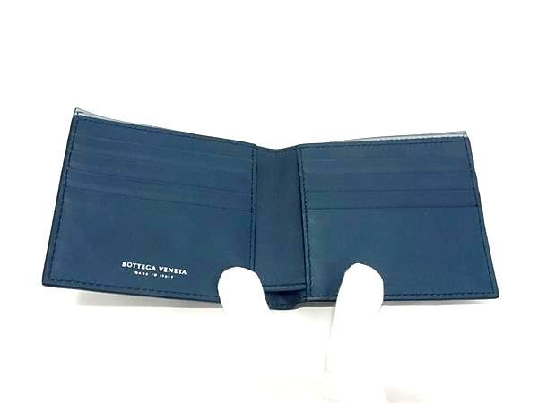 Bottega Veneta Intrecciato Leather Bifold Wallet Men's Blue Ay1108