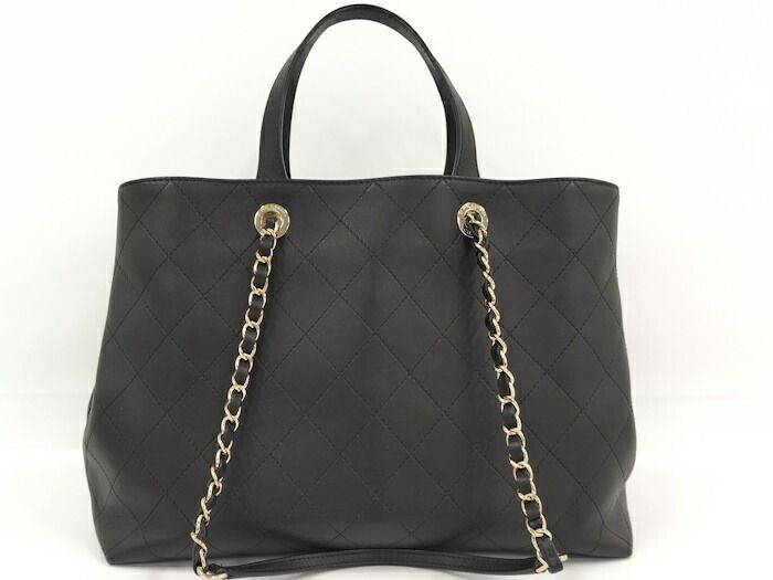 Chanel 2WAY Chain Tote Bag Coco Mark Leather Black As1434