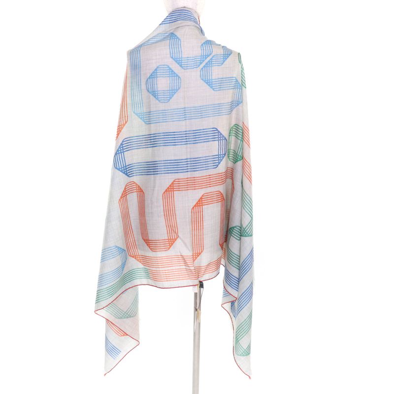 Hermes 2023 Rubans D'Hermes 100% Cashmere GRIS Chine/vert/or Rectangle All-over