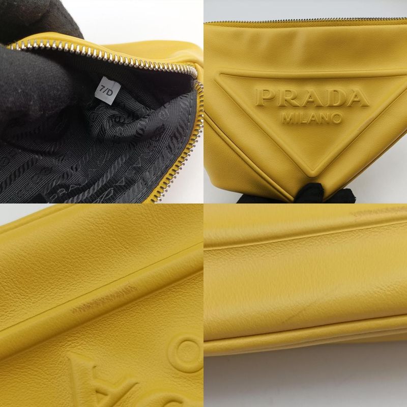 Prada Triangle Embossed Logo Yellow Leather 1bh1907/d