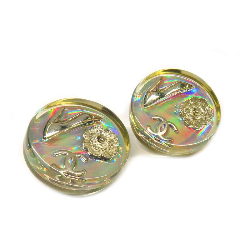 Chanel Earring Round Shape Coco Mark Camellia Heel Motif Pair 97P