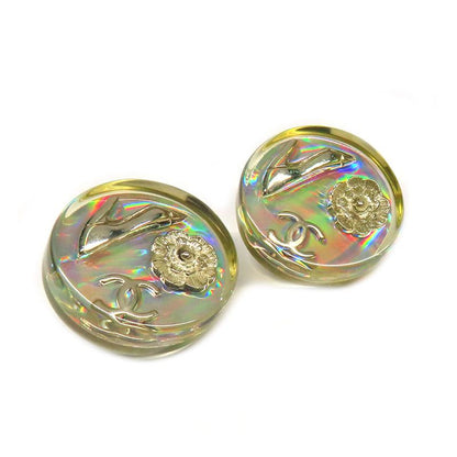 Chanel Earring Round Shape Coco Mark Camellia Heel Motif Pair 97P