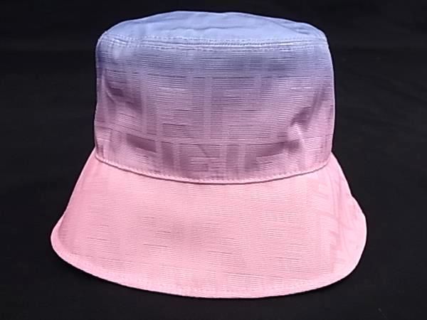 Fendi Zucca 100% Polyester Bucket Hat Hat Blue And Pink Av6596