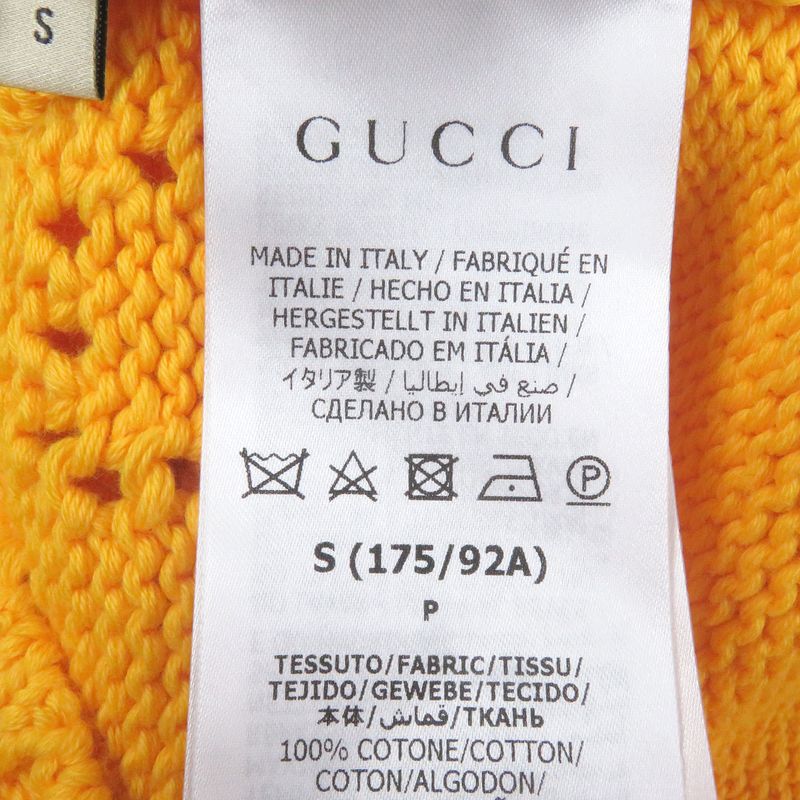 Gucci 737654 100% Cotton Perforated GG Webline Sweater Long Sleeve Knit Yellow