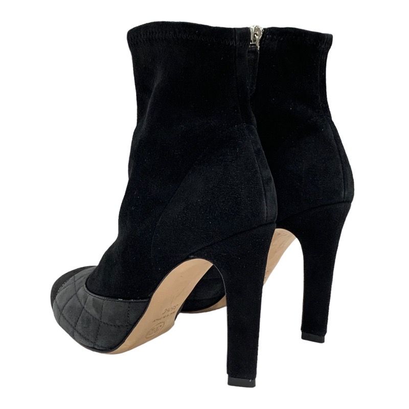 Chanel Boots Short Boots Shoes Suede Black Gray Black Here Mark Matelasse