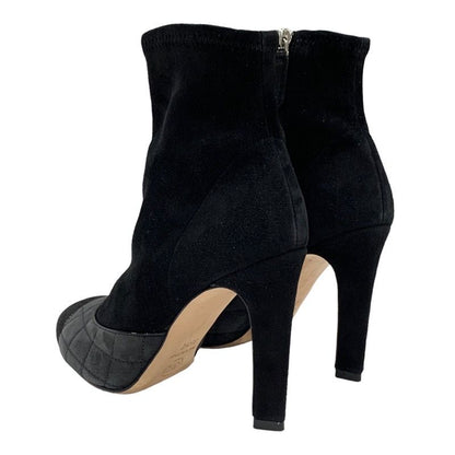 Chanel Boots Short Boots Shoes Suede Black Gray Black Here Mark Matelasse