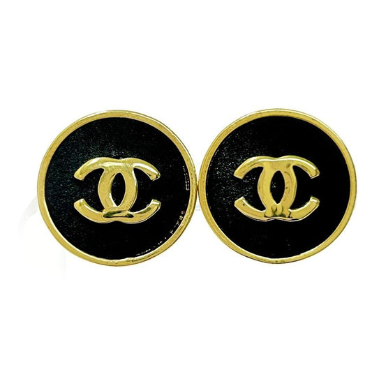 Chanel GP 26 Coco Mark Round Earrings Gold Black 370444 Earrings