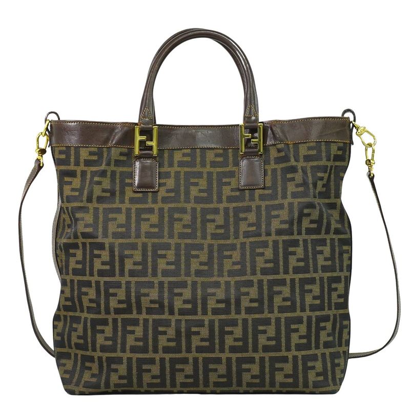 Authentic Fendi Zucca 2WAY Shoulder Bag Handbag Pochette Canvas Brown 15096