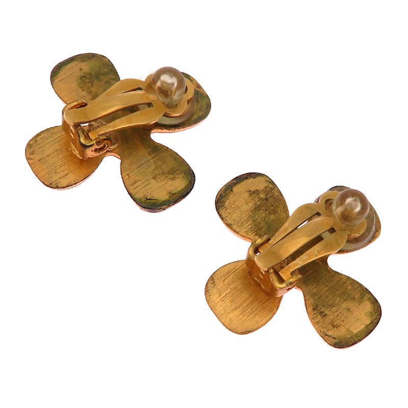 Chanel Camellia Wood and Crystal Earrings