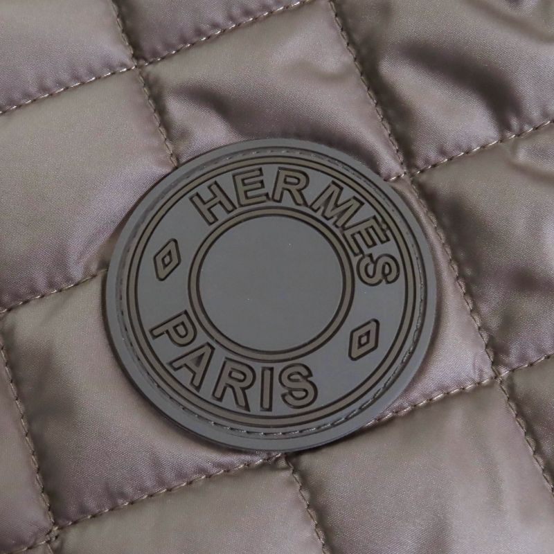 Hermes 24SS 4e0267dr Logo Rubber Patch Zip Up Quilted Vest Brown Orange 36 Made