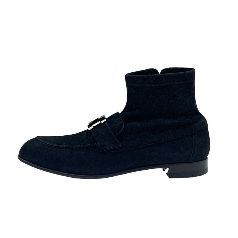 Hermes Saint Honore Boots Short Boots Shoes Suede Black Silver Constance
