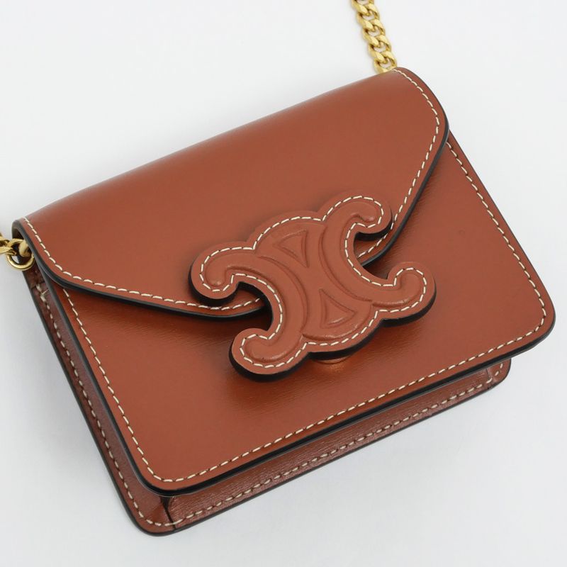 Celine Triomphe Card Holder With Chain - 10j743dpv.04lu Tan Brown