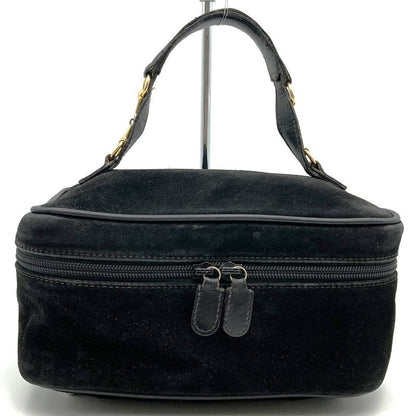 Gucci 032 106 0140 Vanity Bag Pouch Horsebit Black Suede Leather Fashion Women