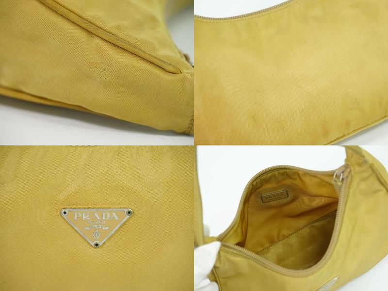Authentic Prada Nylon Handbag Pouch Beige Bag Used [follow-up Discount