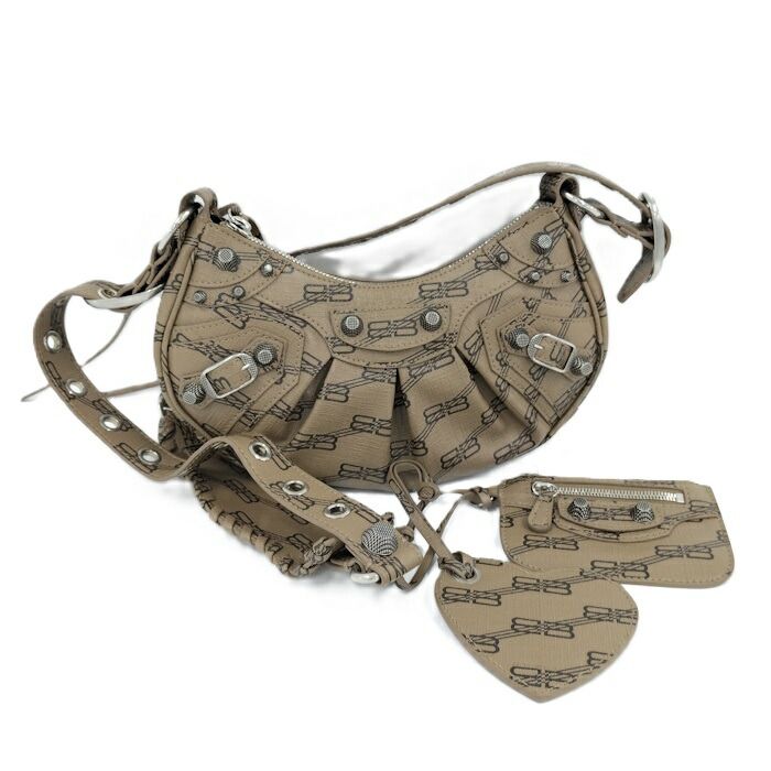 Balenciaga Shoulder Bag Le Cagor PVC Coated Brown 671309