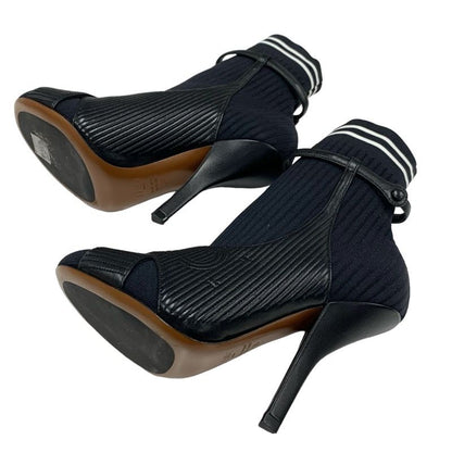 Fendi Rococo Boots Short Boots Shoes Fabric Leather Black White Black Logo Sock