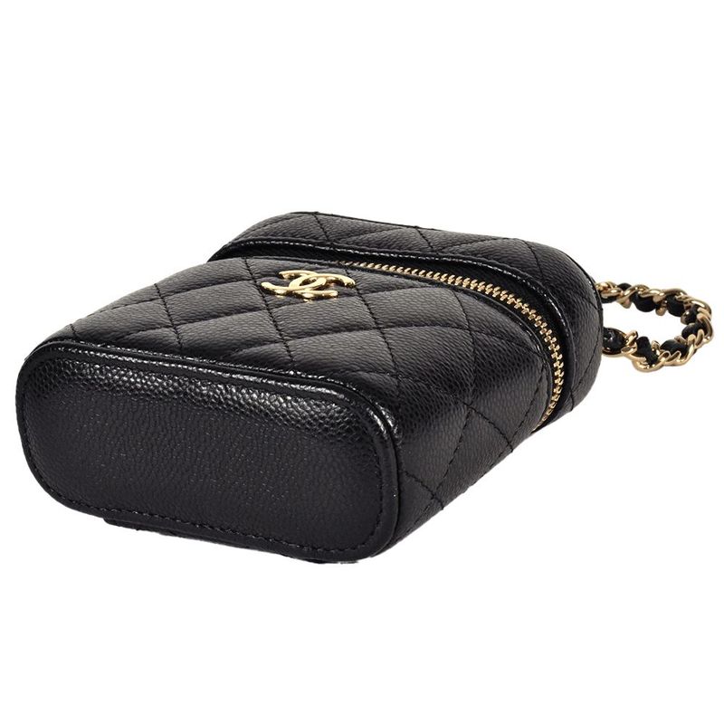 Chanel Matelasse Mini Vanity Shoulder Bag Caviar Skin Black Gold Hardware Coco