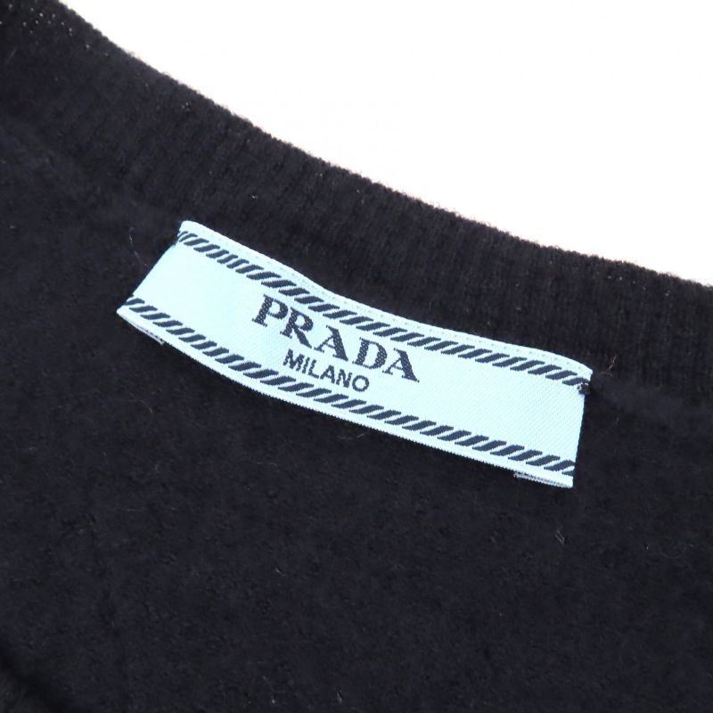 Prada 2023 P24d2q 100% Cashmere Crewneck Short Sleeve Knit Sweater Navy 36 Made