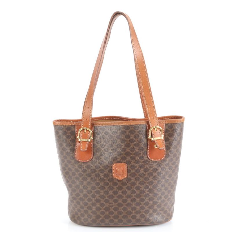 Vintage Celine Macadam Triomphe Leather Tote Bag Shoulder Hand Brown Women's