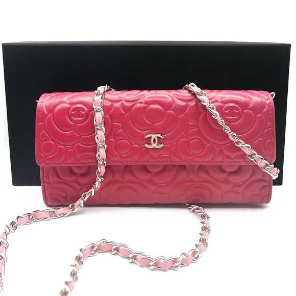 CHANEL CC Camellia Lambskin Quilted Flap Wallet on Chain Pink Shoulder