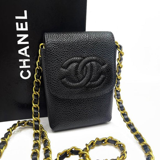 CHANEL Vintage Mini Flap Caviar Leather Pouch Cigarette Case Crossbody
