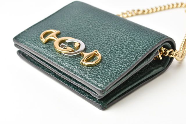 Gucci Mini Wallet Fold Wallet 570660 Zumi Chain Wallet In Dark Green