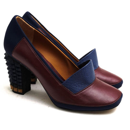 Fendi Pumps Shoes Women Leather Navy Blue High Heels Bicolor Studded