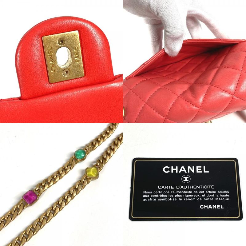 Chanel Shoulder Bag CC Coco Mark Matelasse With Bijoux As2380 Lambskin Red