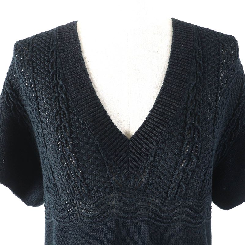 CHANEL P58547 100% Cotton Clear Coco Mark Button Openwork V-neck Knit Dress