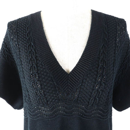 CHANEL P58547 100% Cotton Clear Coco Mark Button Openwork V-neck Knit Dress