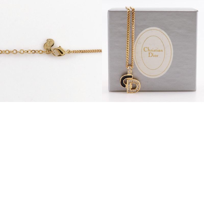 [dior] Christian Dior CD Logo Gold Plated And Rhinestone Ladies 7.2g Necklace
