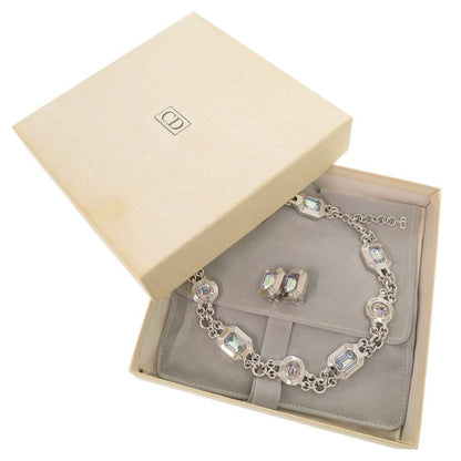 Christian Dior Vintage Metal Stone Silver Necklace Earrings 0757 Christian Dior