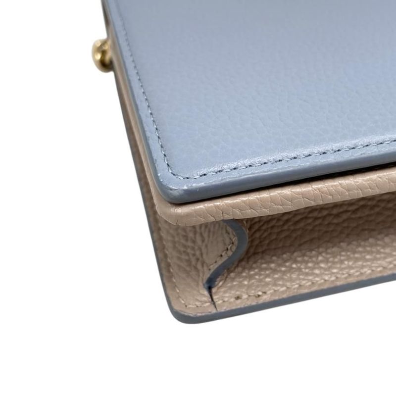 Gucci Shoulder Bag Chain Wallet 497985 Leather Double G Light Blue Beige Gold