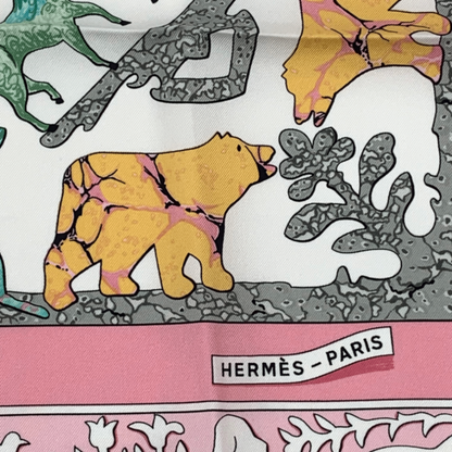 Hermes Carree 90 Early America Old America Animal Print Scarf Silk Pink With Bag