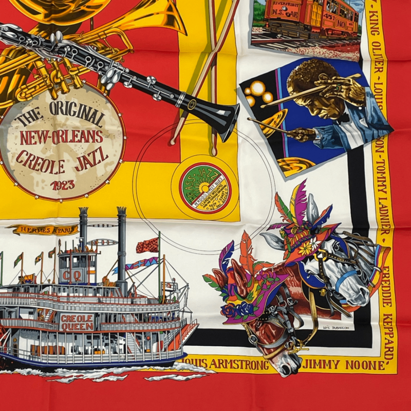 Hermes Scarf Carre 90 Silk THE Original NEW Orleans Creole JAZZ New Orleans Red