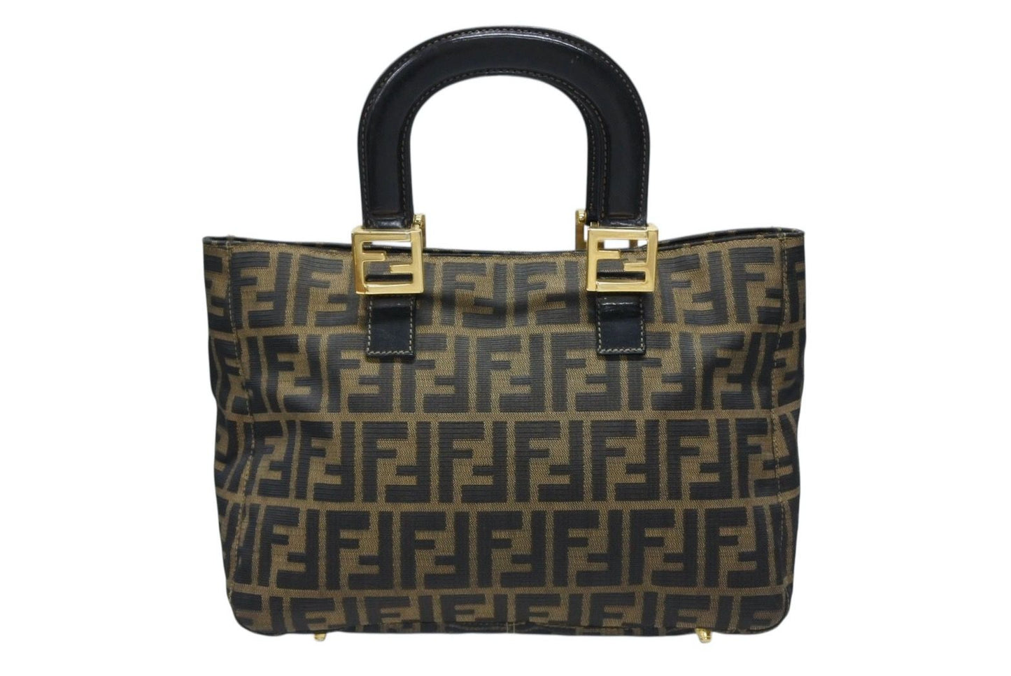 Fendi Tote Bag Zucca Pattern Canvas Brown Gold