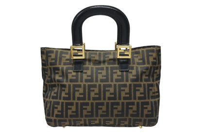 Fendi Tote Bag Zucca Pattern Canvas Brown Gold