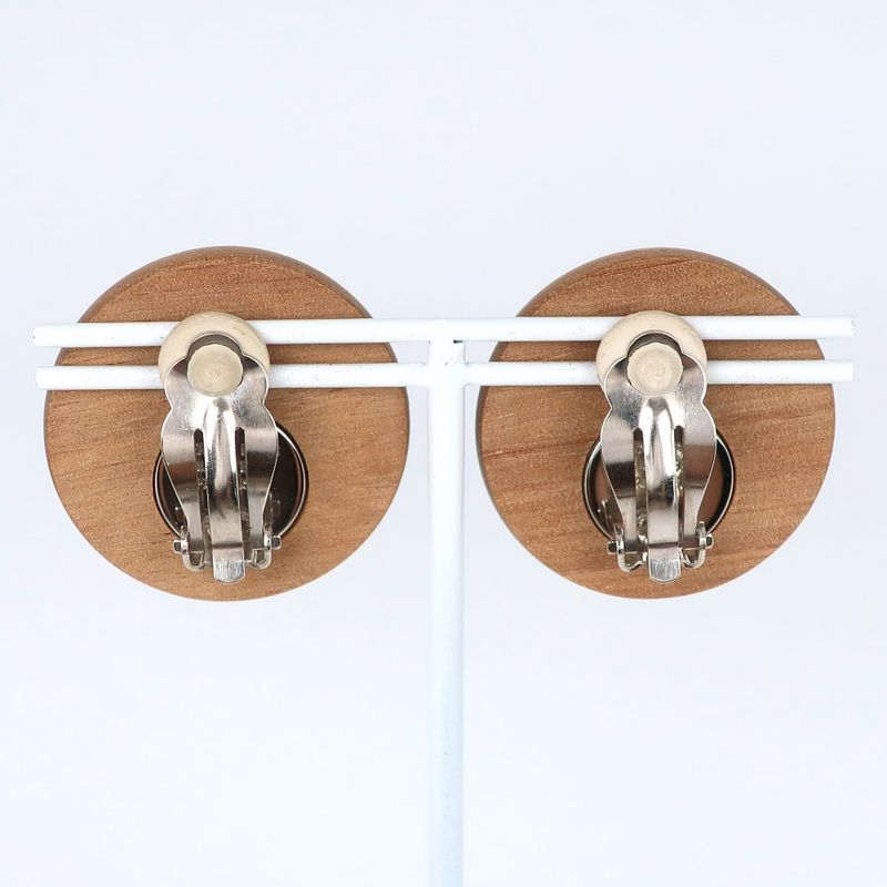 Hermes Serie Wood And Metal Brown/silver Ladies 20.3g Earrings