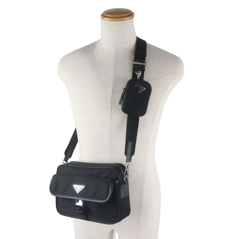 Prada 2vh133 Re-nylon Nylon Saffiano Leather Triangle Logo Triangle Plate